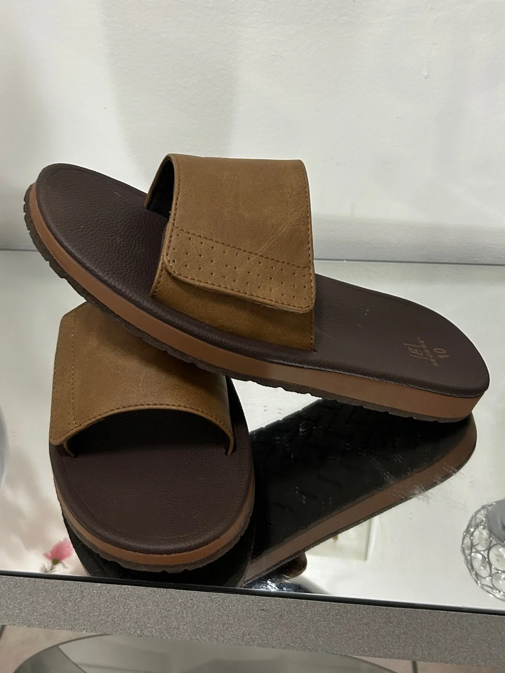 George Men’s Comfort Slide Sandals Brown Size 13 Adjustable NWT